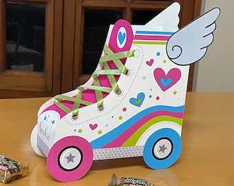 Groovy rainbow party roller skate party favor boxes / Skate favors treat box / Skating birthday party decorations / Hippie retro Valentines