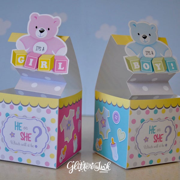 Gender reveal popup box / Gender reveal jack in the box / baby shower favor / baby shower girl teddy bear / baby shower boy teddy bear