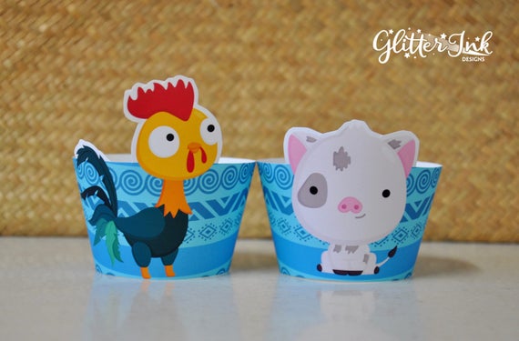 Moana cupcake wrappers / Moana party favors / Moana birthday party printables / Moana decorations Heihei / Moana Hawaii Il_570xn