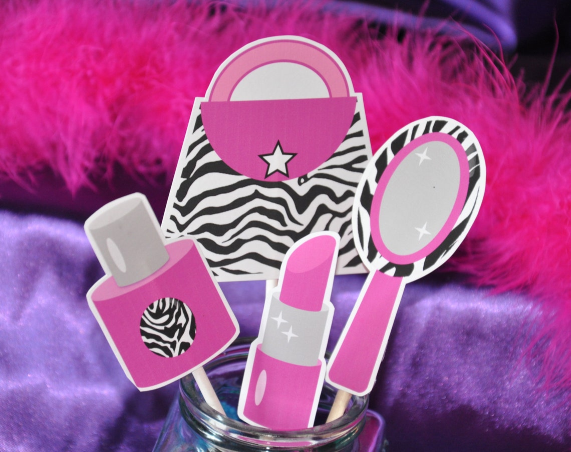 Diva Glam Spa Party Hot Pink zebra print pdf printable cupcake Etsy