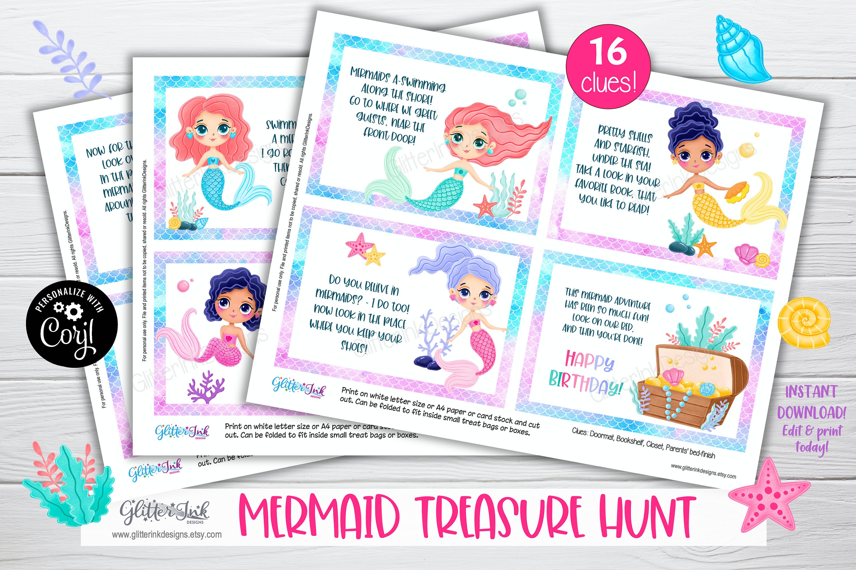 Mermaid Scavenger Hunt Clue Cards / Mermaid Treasure Hunt - Etsy UK