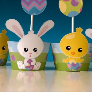 Oster Cupcake Wrapper und Cupcake Topper - Oster Küken und Osterhase Cupcake Wrapper - Osterei Topper - Printable Ostern Gastgeschenke