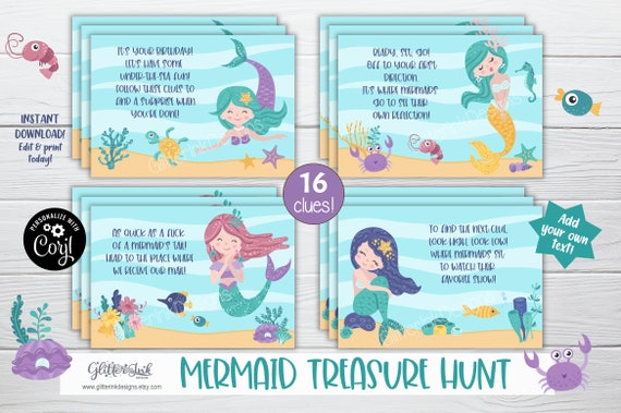 Under the sea party treasure hunt / Mermaid scavenger hunt clue cards / Mermaid party treasure hunt clues / Mermaid treasure hunt Il_570xn