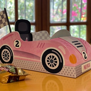 Two fast birthday race car party favors treat box, Printable Papercraft racing theme candy favor boxes, Customizable paper toy centerpiece