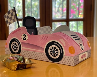 Race car birthday printable favor box / Papercraft racing car candy treat box / Two fast party favors / Racing party paper toy centerpiece