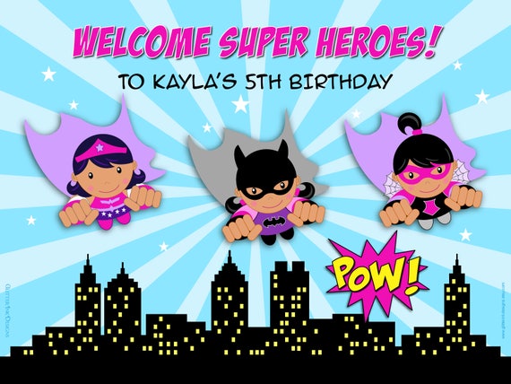 Superhero backdrop / Superhero wall art / Supergirl party dessert table backdrop / Super hero birthday wall art party decorations Il_570xn