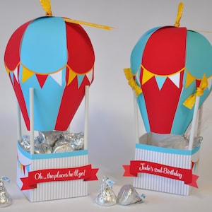 Hot air balloon centerpiece decorations / Up up and away baby shower favors / 1st birthday balloon party printable favor box