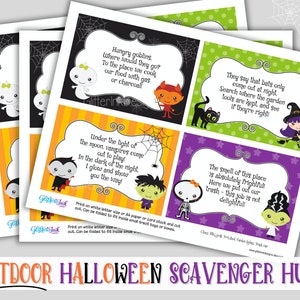 Outdoor Halloween scavenger hunt clue cards / Kids Halloween treasure hunt clues / Printable Halloween party games activity edit with Corjl image 7