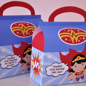 Flying Super girl printable favor box for birthday party Super hero party digital printable template for superhero gable top treat box image 2