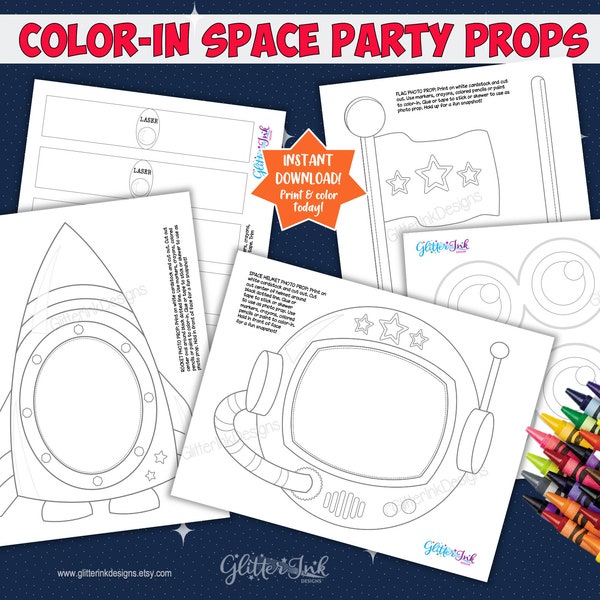 Coloring Astronaut party photo booth props / Outer space party props / Astronaut helmet spaceship rocket photo prop printables