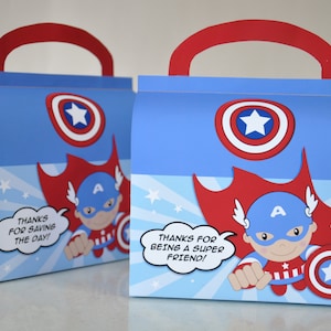 Flying Super Hero printable favor box for birthday party - digital PDF printable DIY template for superhero gable top style treat box