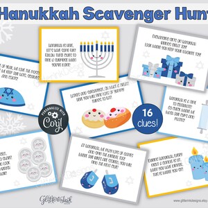 Cartes-indices de la chasse au trésor de Hanoucca / Indices de la chasse au trésor de Hanoucca / Jeux de Hanoucca / Chasse au trésor de Hanoucca pour enfants - menorah et dreidel