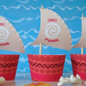 Moana cupcake wrappers and cupcake toppers / Moana party favors / Moana birthday party printables / Moana decorations / Hawaiian party