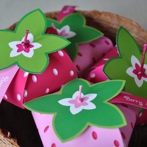 Strawberry shortcake printable favor box, Berry first birthday party favors mini treat boxes, Tutti fruity themed decorations