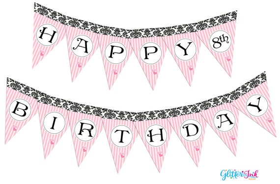 Paris Party banner / Paris banner pink stripes / Paris birthday printable banner / Eiffel Tower Ooh la la birthday banner Il_570xn