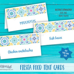Mexican Fiesta Food Tent Cards Cinco De Mayo Birthday Bridal Shower ...