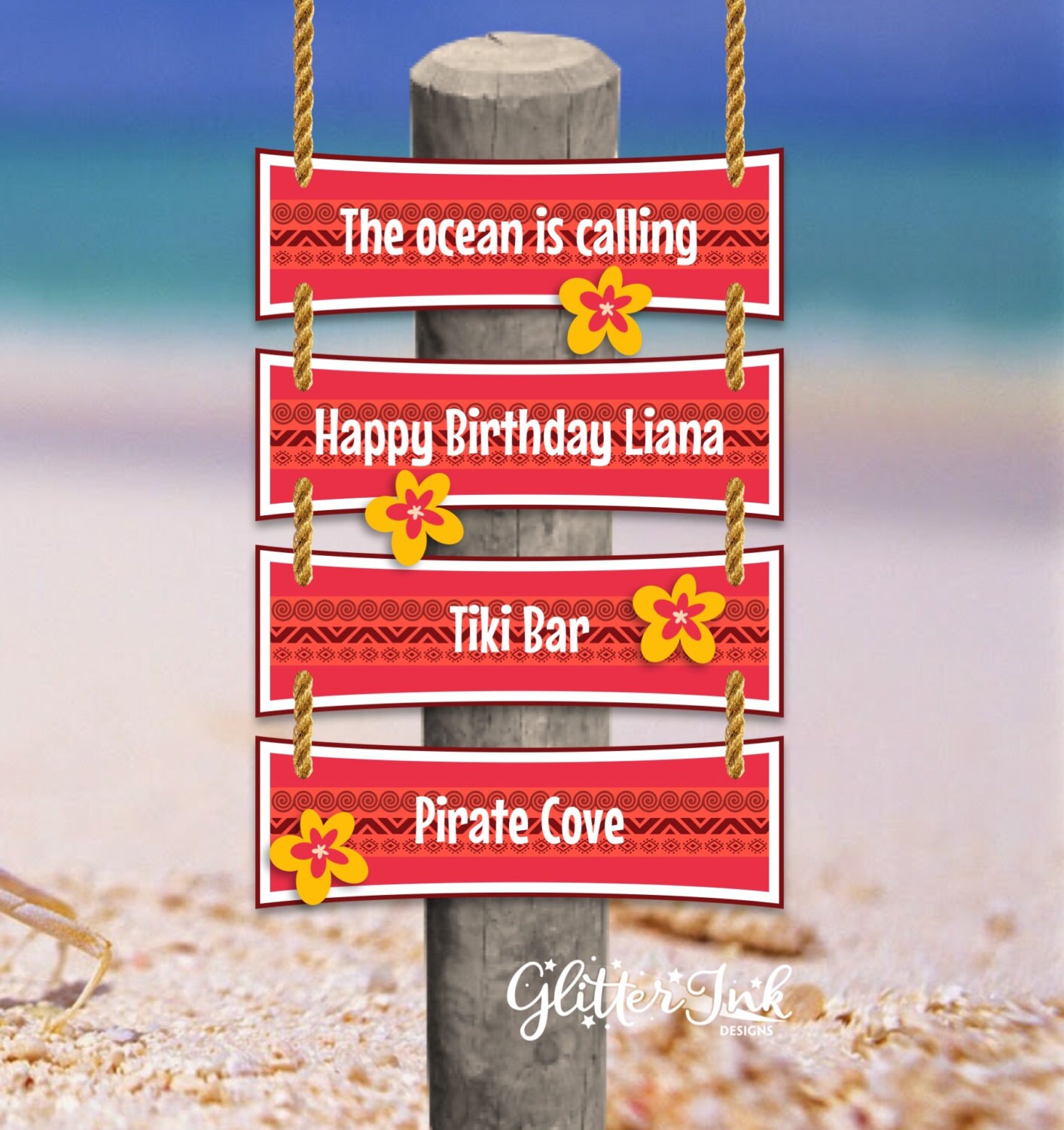 Moana party signs Moana birthday editable photo props Hawaiian luau printable party signs Tropical party props