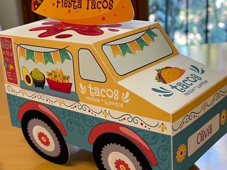 Taco truck printable favor box / DIY Taco Twosday party favors / Editable taco 'bout a party treat box / Personalized taco party decorations image 5