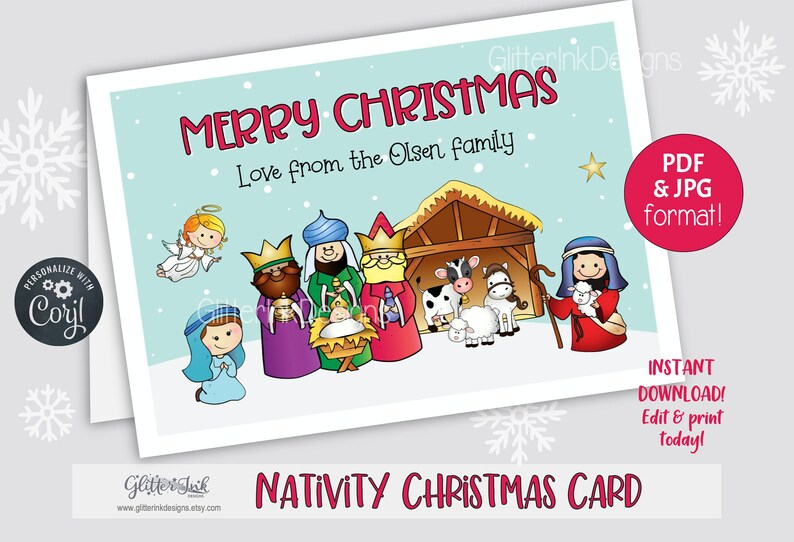 Nativity Scene Christmas Card / Printable Christmas Card / Etsy
