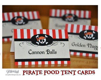 Pirate party food tent cards / Pirate birthday buffet table cards / Pirate printable food labels - edit and print yourself with Corjl