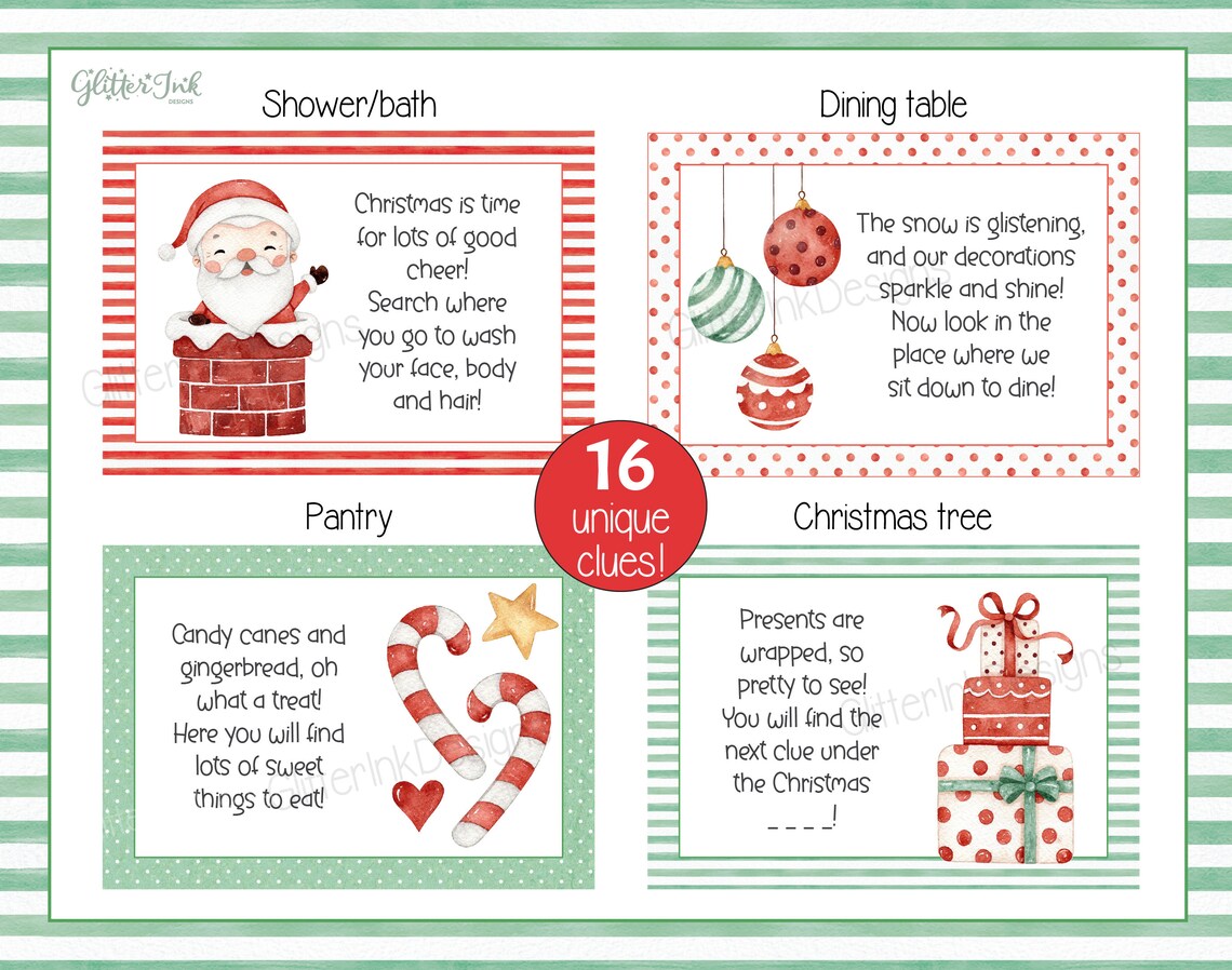 Christmas Scavenger Hunt Clue Cards / Christmas Kids Treasure Hunt ...