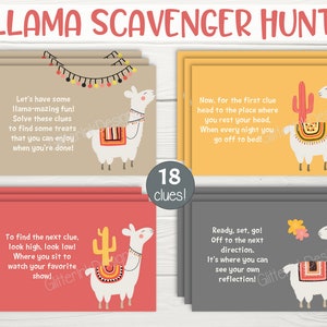 Cartões de dicas para caça ao tesouro de lhamas / Dicas para caça ao tesouro de festa de lhamas para crianças / Jogo de festa de lhamas para imprimir / Atividade para festa de aniversário de lhamas