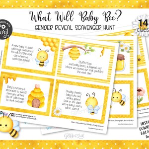 What will Baby Bee? Gender reveal scavenger hunt clue cards for baby shower party games, Printable customizable treasure hunt clues image 4