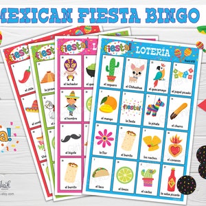 Jeu de bingo mexicain fiesta sans alcool tacos mardi, activité de fête Loteria mexicana Cinco de Mayo, activité de mémoire en espagnol