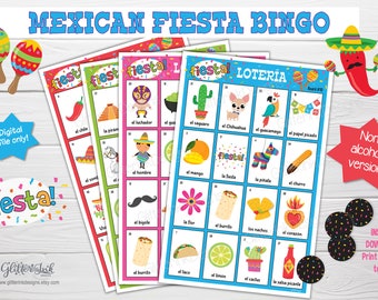 Mexican fiesta bingo NON ALCOHOL / Taco Tuesday printable party game / Loteria mexicana Cinco de Mayo party activity / Spanish memory game