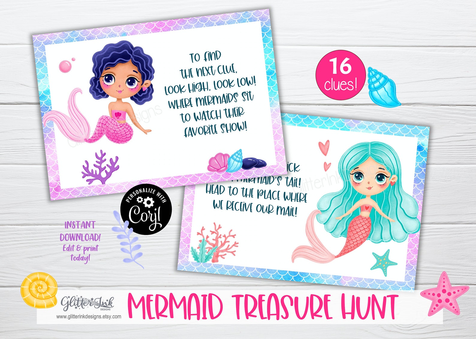 Mermaid Scavenger Hunt Clue Cards / Mermaid Treasure Hunt Etsy