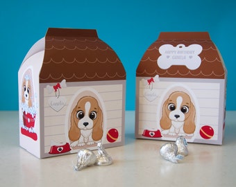 Afdrukbaar hondenhok verjaardagsfeestje puppy hondje / Hondenspa feestartikelen / Doos traktatie honden / Afdrukbare hondenkenneldoos