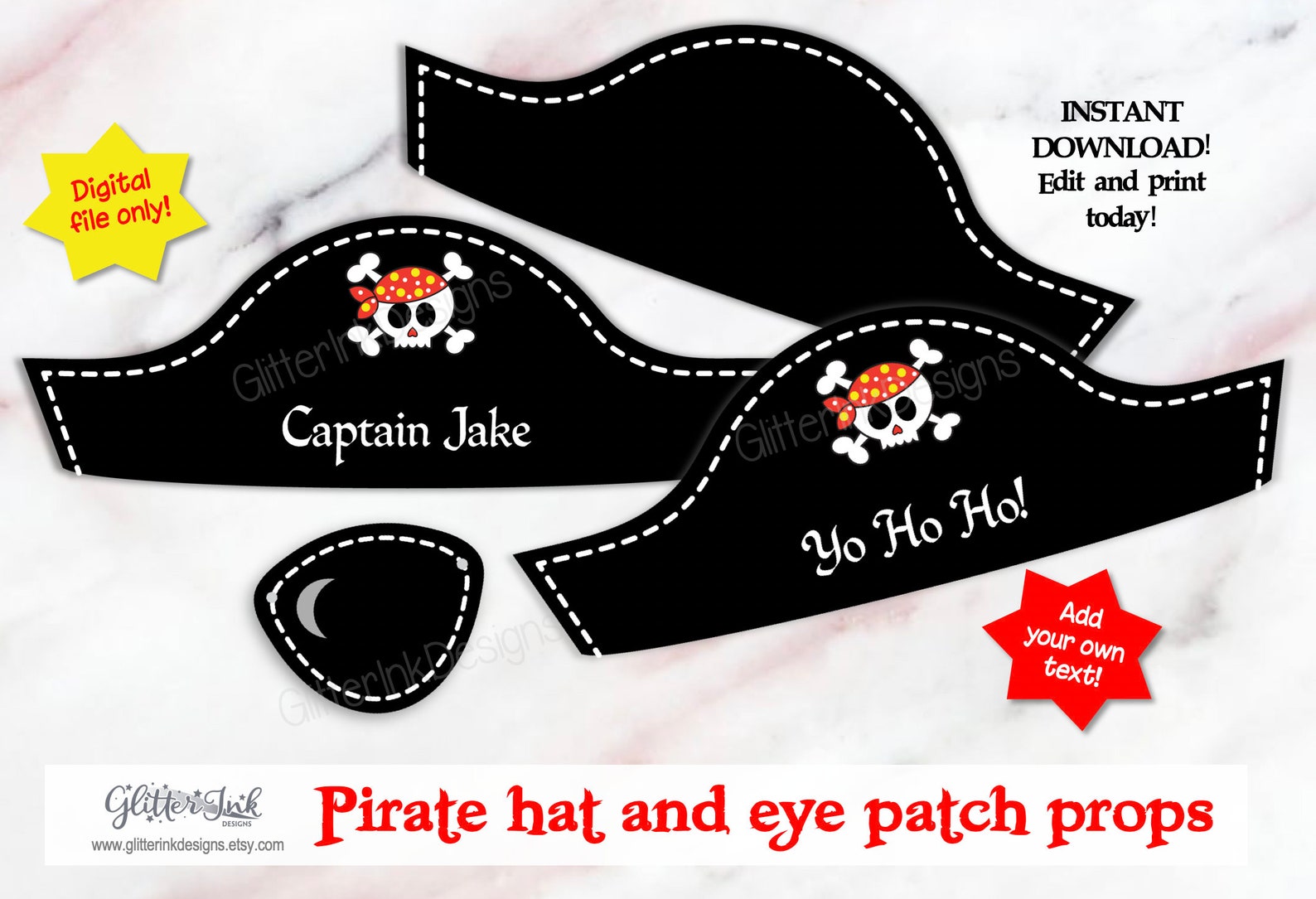 Pirate Hat and Pirate Eye Patch Printable Party Props / Pirate Etsy