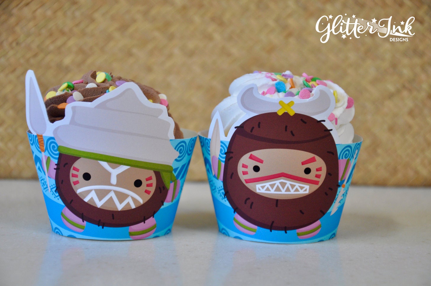 24 Décorations Cupcake Thème Moana/Vaiana - Toppers En Carton Pour Gâteau D'Anniversaire Enfant