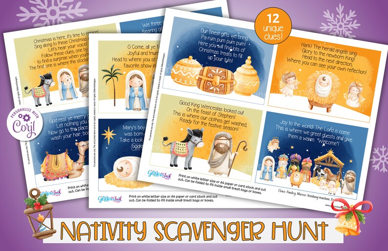 Nativity Scene Christmas Scavenger Hunt Clue Cards / Christmas Etsy