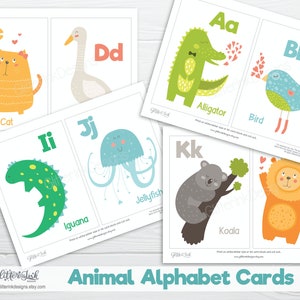 Animal alphabet flash cards / ABC animal flash cards nursery classroom alphabet cards / Printable kindergarten homeschool learning game image 4