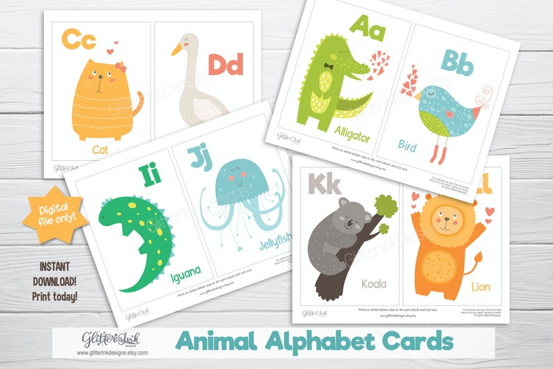 Animal alphabet flash cards / ABC animal flash cards nursery classroom alphabet cards / Printable kindergarten homeschool learning game image 4