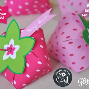 Strawberry shortcake printable favor box, Berry first birthday party favors and decor - raspberry red and pink