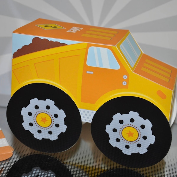 Pudełko na upominki na imprezę budowlaną do wydrukowania / pudełka na upominki w kształcie wywrotki / upominki na imprezę budowlaną / papierowa zabawka w kształcie wywrotki