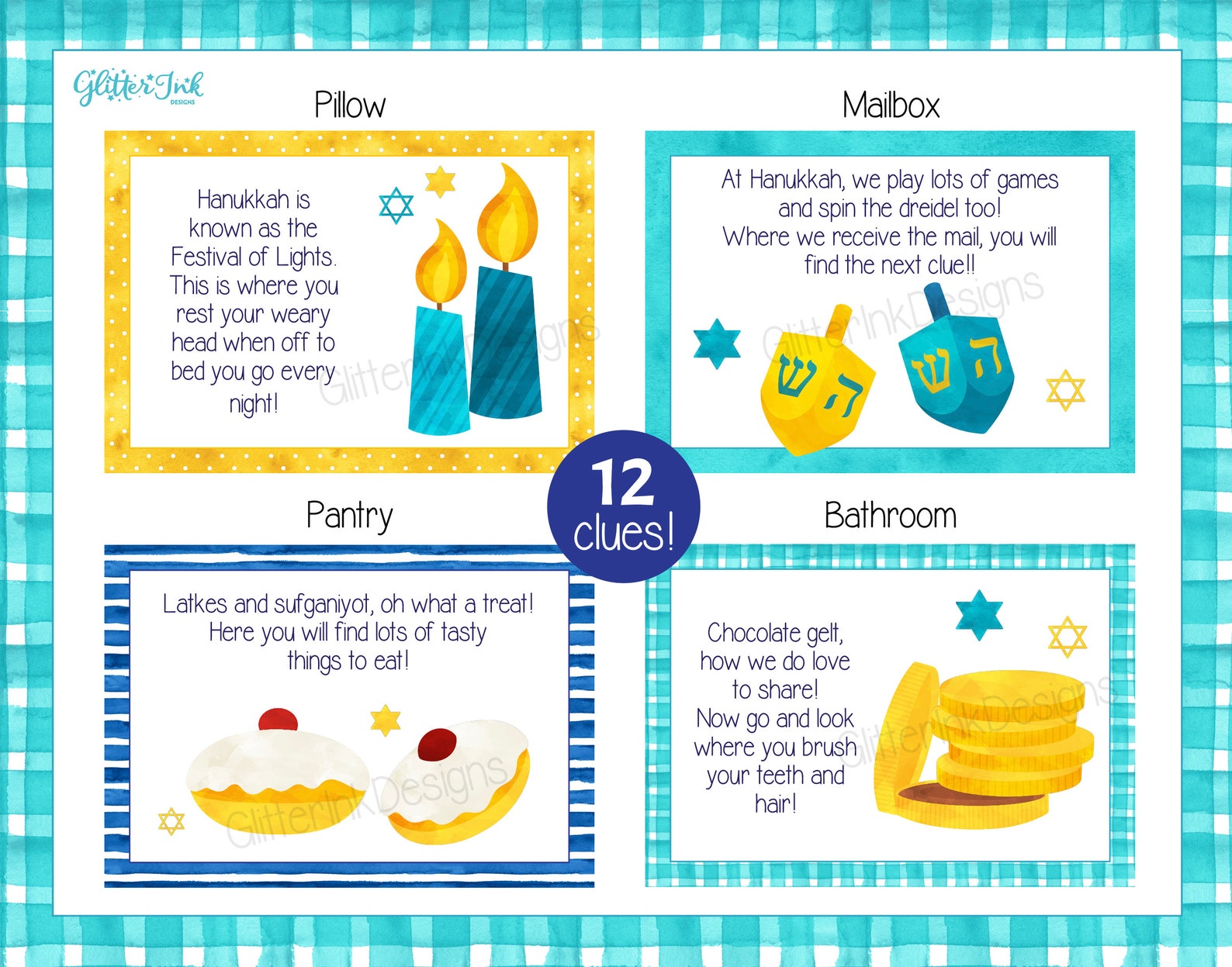 Hanukkah Scavenger Hunt Clue Cards / Hanukkah Treasure Hunt Etsy