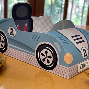 Race car birthday printable favor box / Papercraft racing car candy treat box / Two fast race car party favors Racing party car centerpiece image 5