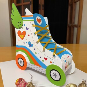 Groovy rainbow party roller skate party favor boxes / Skate favors treat box / Skating birthday party decorations / Hippie retro 60s 70s
