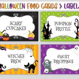 Schede per tende per cibo per feste di Halloween / Topper per sacchetti di dolcetti e etichette per barattoli di caramelle stampabili per Halloween / Segnaposto per ospiti modificabili per compleanni di Halloween