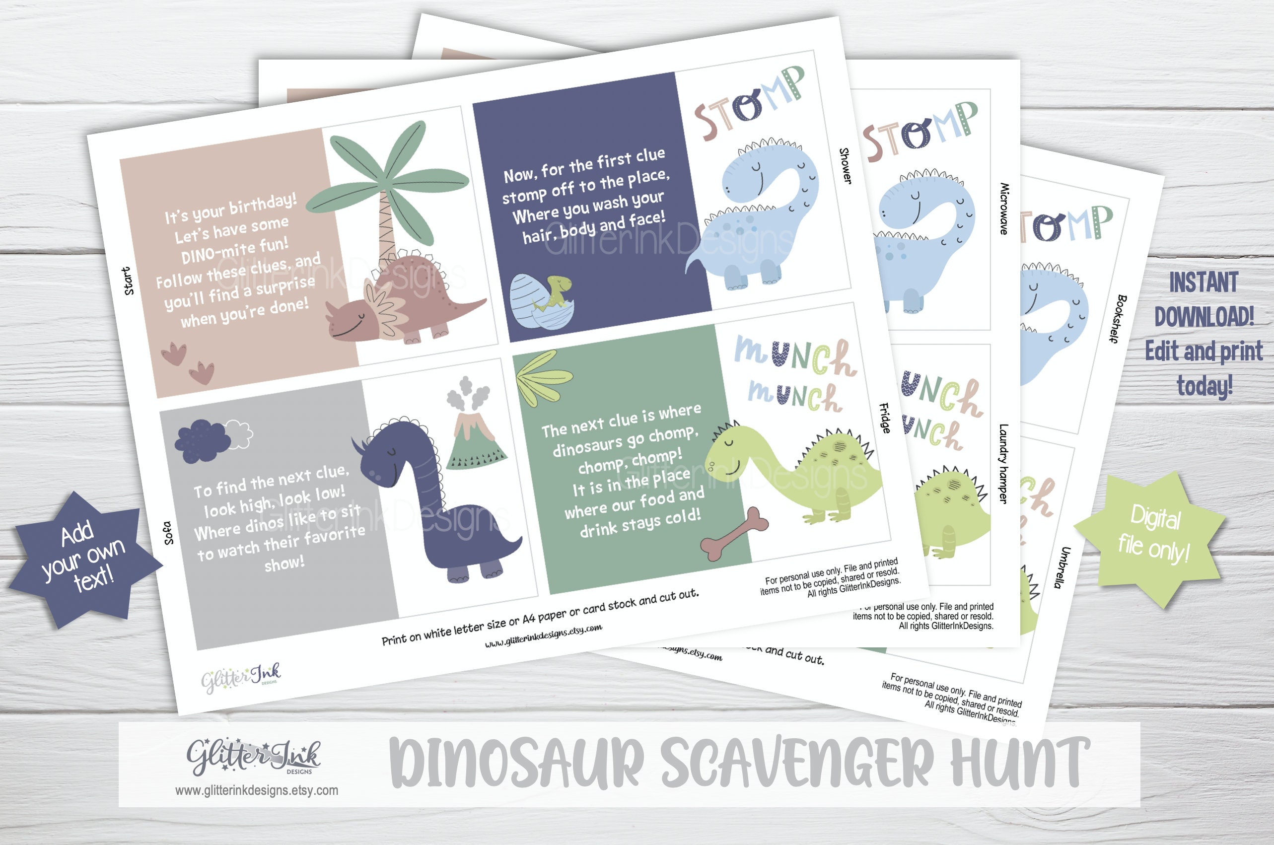 Dinosaur scavenger hunt cards / Dinosaur treasure hunt clue | Etsy