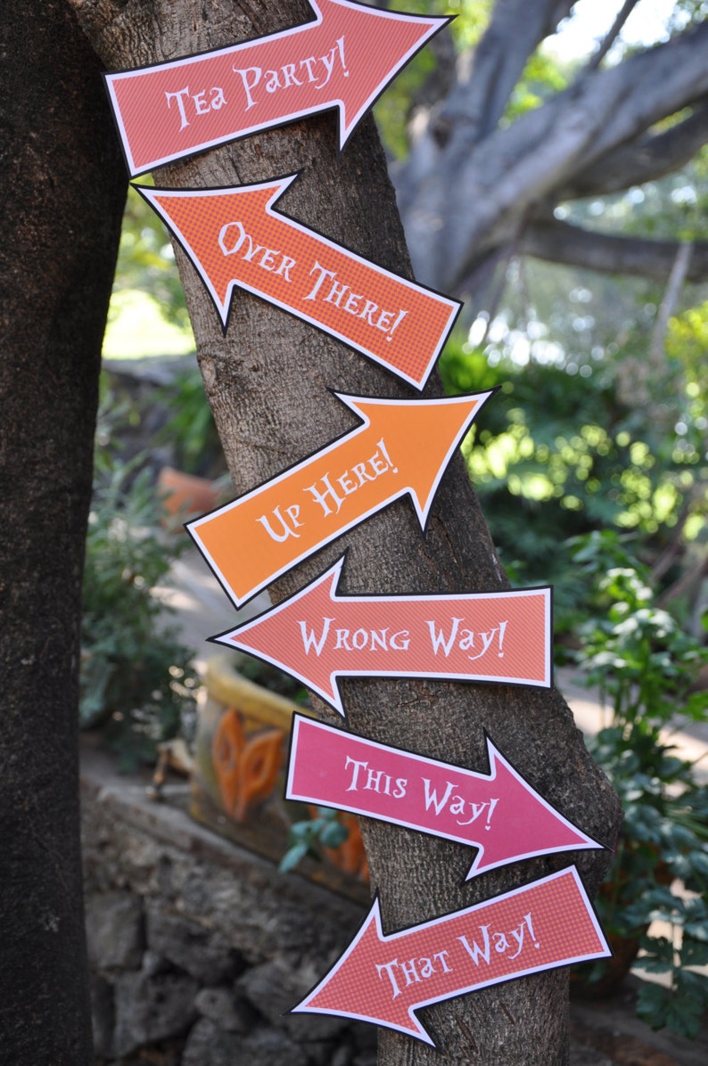 Alice in Wonderland & Mad Hatter Tea Party signs / this way that way arrow signs / Wonderland party printable photo props image 2