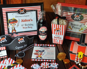 Pirate party decorations / Printable pirate birthday decor / Pirate package photo props invitation signs - cupcake toppers - treasure chest