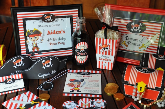 Pirate Party Decorations / Printable Pirate Birthday Decor / Pirate Package  Photo Props Invitation Signs Cupcake Toppers Treasure Chest 