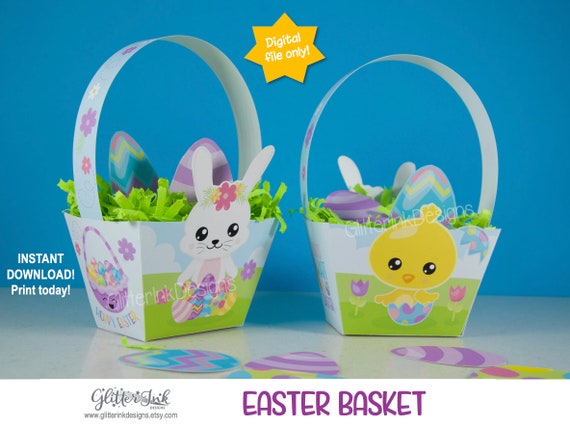 Easter egg hunt mini Easter basket / Easter basket printable treat box / Easter bunny gift boxes - Instant Download Il_570xn