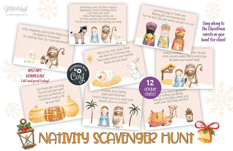 Nativity Scene Christmas Scavenger Hunt Clue Cards / Christmas Etsy
