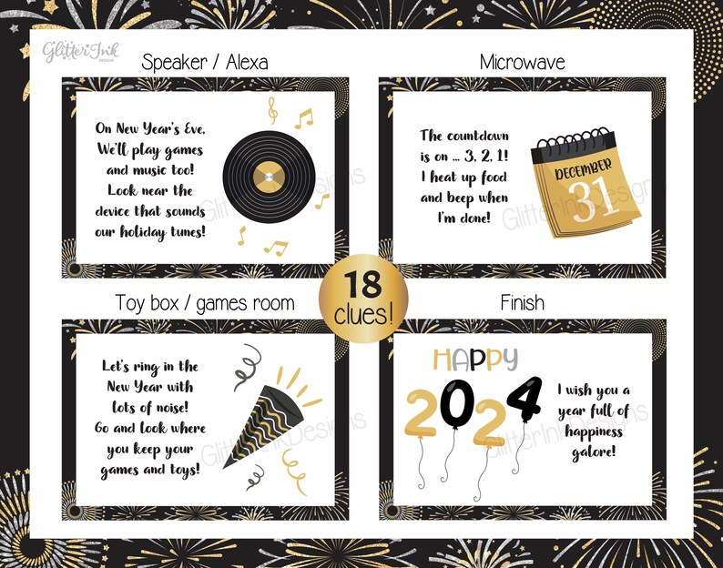 2024 New Years Eve scavenger hunt for kids / New Year's Eve party games / New Year treasure hunt clues printable / nye games for kids adults image 8