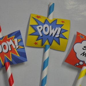 Super Helden Comic Buch pdf druckbare Party Tags / Cupcake Topper TEXT EDITIERBAR Instant Download für Superhelden-Geburtstagsfeier